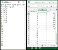 Die Datei dat001.csv im Editor und in Excel